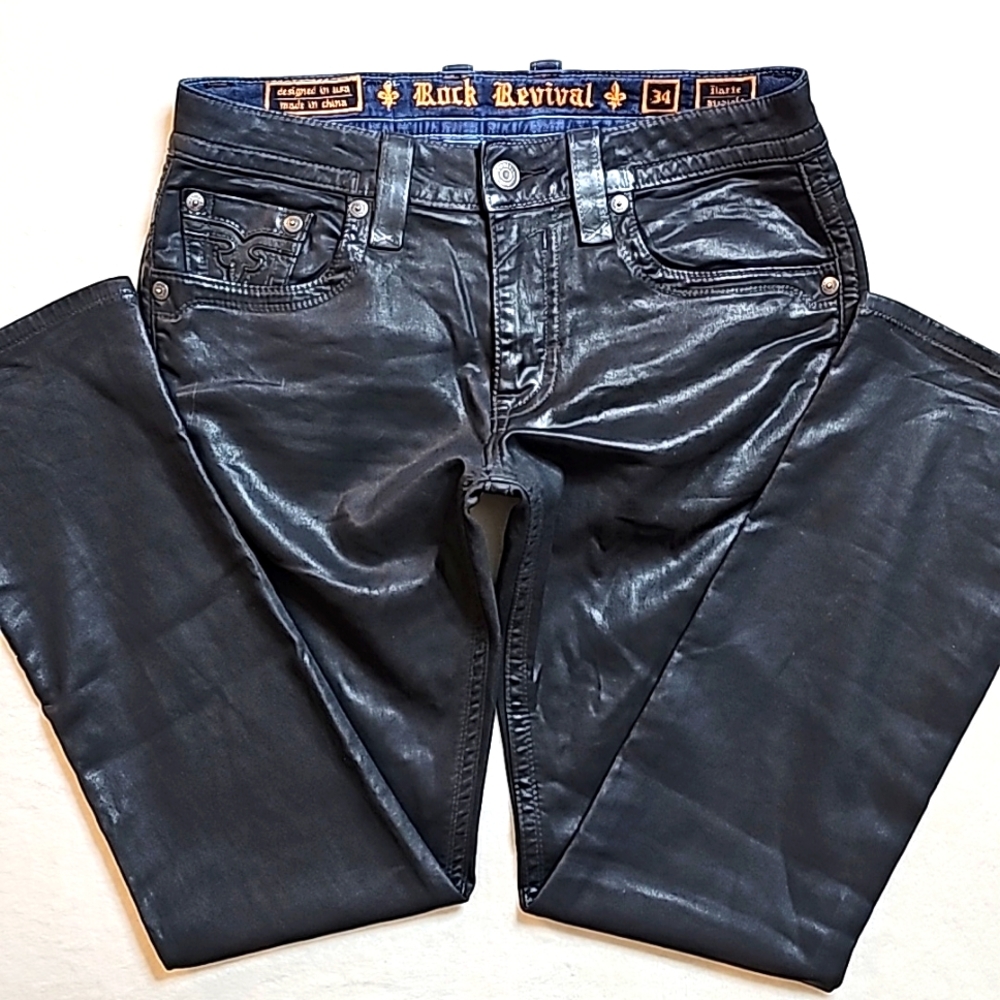 💥Rock Revival (Straight Fit) Black Biker Jeans. Men's Size: W34x34L - Picture 12 of 16